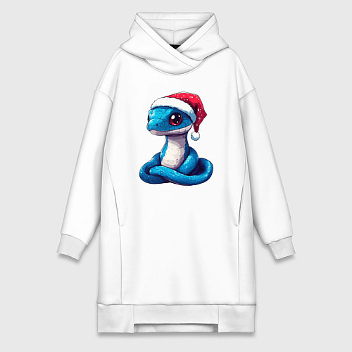 Женская толстовка-платье Новогодняя голубая змейка / Белый – фото 1