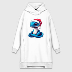Женское худи-платье Новогодняя голубая змейка, цвет: белый