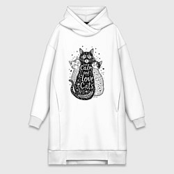 Женское худи-платье Keep calm and love cats, цвет: белый