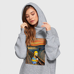 Женское худи-платье Кричащий Гомер Симпсон с пивом в стиле картины Эдв, цвет: меланж — фото 2