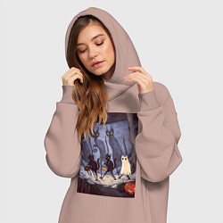 Женское худи-платье Коты на хэллоуин, цвет: пыльно-розовый — фото 2