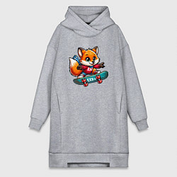 Женское худи-платье Лисёнок крутой скейтбордист - нейроарт, цвет: меланж