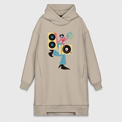 Женское худи-платье Профессия диджей, цвет: миндальный