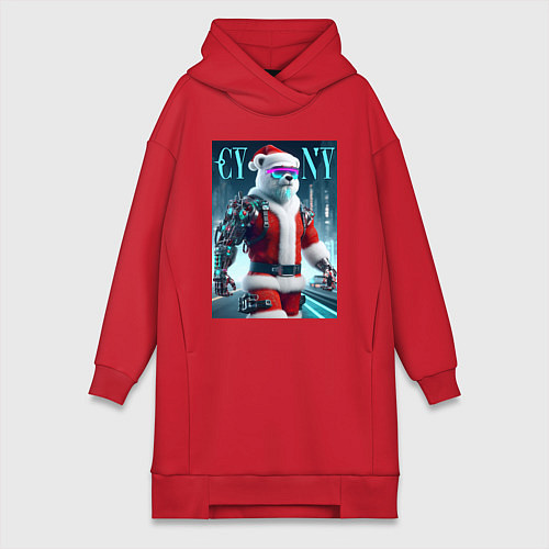 Женская толстовка-платье Cyber new year - cyberpunk ai art / Красный – фото 1