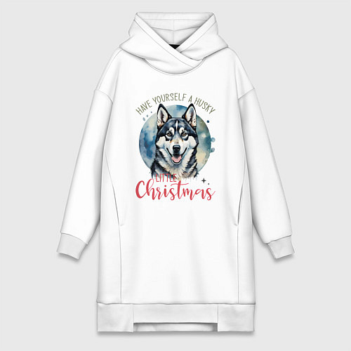 Женская толстовка-платье Новогодний хаски / Белый – фото 1