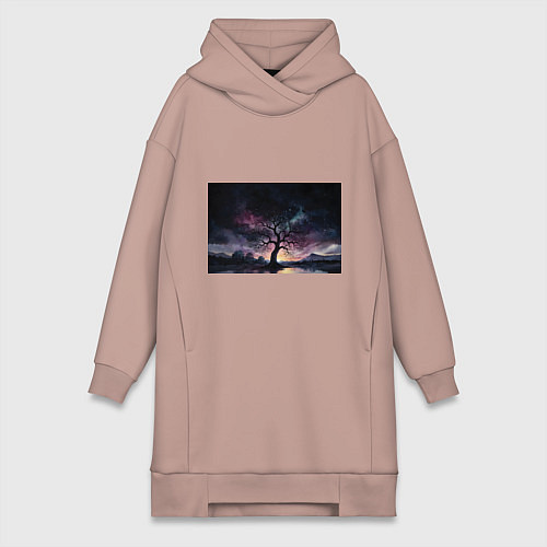 Женская толстовка-платье Дерево под звездами / Пыльно-розовый – фото 1