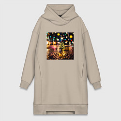 Женское худи-платье Новогодняя маленькая ёлочка, цвет: миндальный