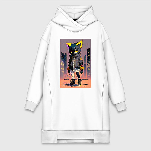Женская толстовка-платье Уличный котёнок хулиган - нейроарт / Белый – фото 1
