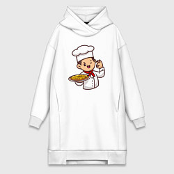 Женское худи-платье Поварёнок с пиццей, цвет: белый