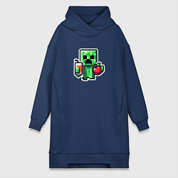 Женское худи-платье Minecraft крипер с маком, цвет: тёмно-синий