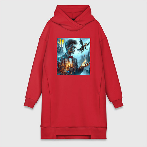 Женская толстовка-платье Harry Potter wizard - cyberpunk / Красный – фото 1