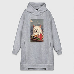Женское худи-платье Cat meme - japan style, цвет: меланж