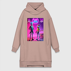 Женское худи-платье Rick and Morty - neon fantasy, цвет: пыльно-розовый