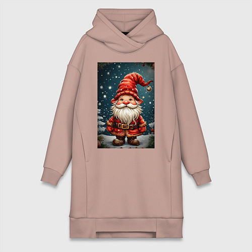 Женская толстовка-платье Новогодний гном / Пыльно-розовый – фото 1