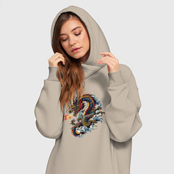Женское худи-платье Japanese dragon - engraving, цвет: миндальный — фото 2