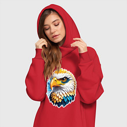 Женское худи-платье Яркая голова орла, цвет: красный — фото 2