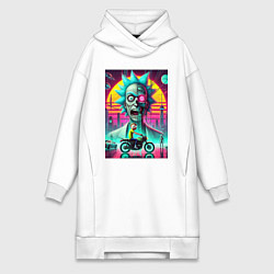 Женское худи-платье Кибер Рик и Морти на мотоцикле, цвет: белый