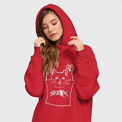 Женское худи-платье Skrillex - cat rock, цвет: красный — фото 2