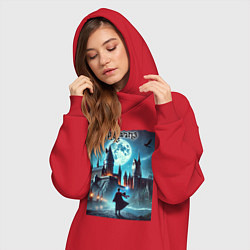 Женское худи-платье Nightly Hogwarts - neon glow, цвет: красный — фото 2