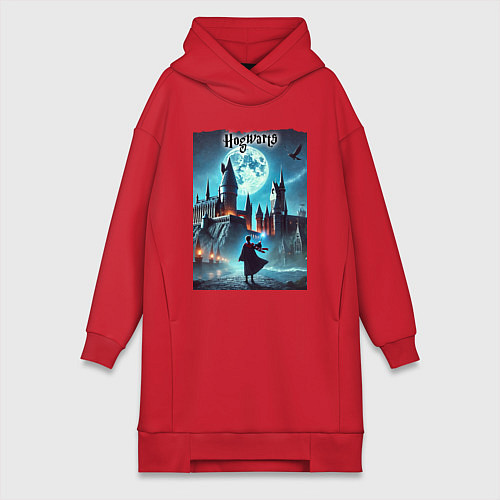 Женская толстовка-платье Nightly Hogwarts - neon glow / Красный – фото 1