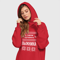 Женское худи-платье С годом лыжника, цвет: красный — фото 2