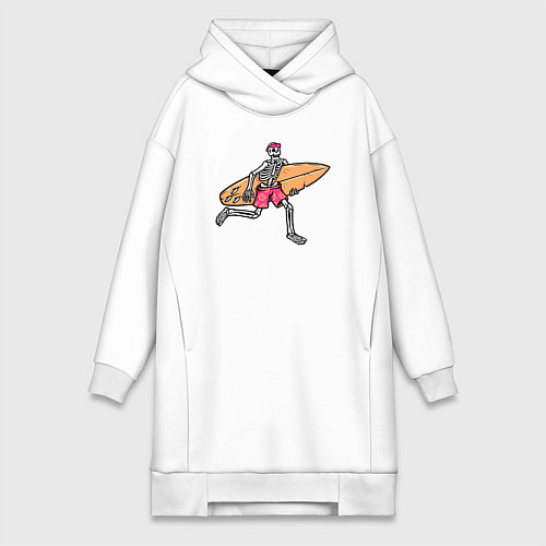 Женская толстовка-платье Скелетик с серфом / Белый – фото 1