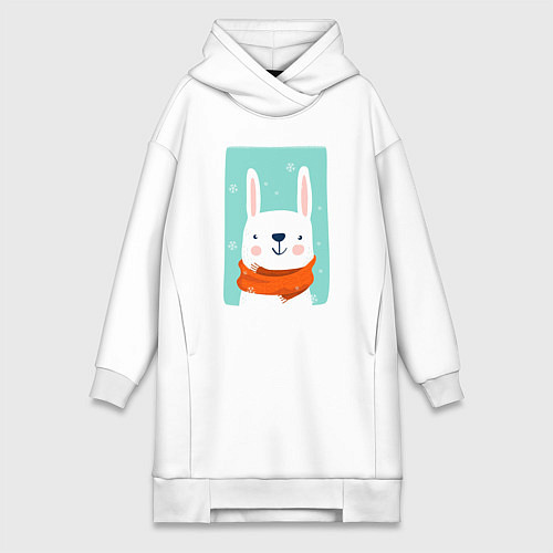 Женская толстовка-платье Снежный заяц с шарфом / Белый – фото 1