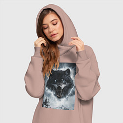 Женское худи-платье Волк с оскаленной пастью, цвет: пыльно-розовый — фото 2