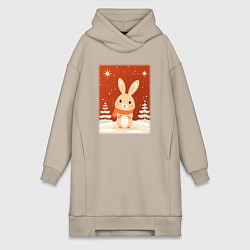 Женское худи-платье Снежный милый кролик, цвет: миндальный