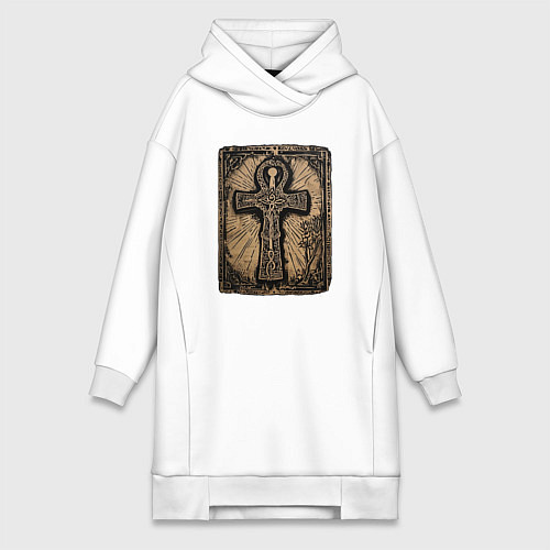 Женская толстовка-платье Египетский крест Анкх знак вечной жизни / Белый – фото 1