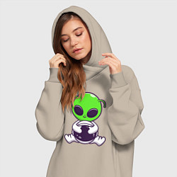 Женское худи-платье Пришелец космонавт, цвет: миндальный — фото 2