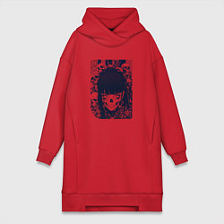 Женское худи-платье Кибернетическая девушка-скелет, цвет: красный