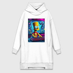 Женское худи-платье Барт Симпсон увлёкся игрой, цвет: белый