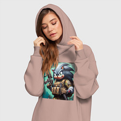 Женское худи-платье Ёжик Соник солдат спецназа - нейроарт, цвет: пыльно-розовый — фото 2