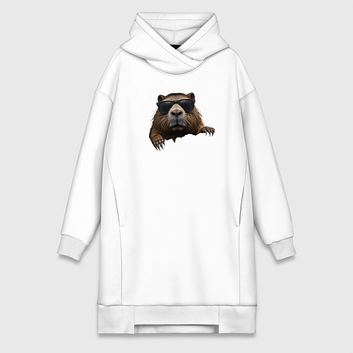 Женская толстовка-платье Выглядывающая капибара в очках / Белый – фото 1