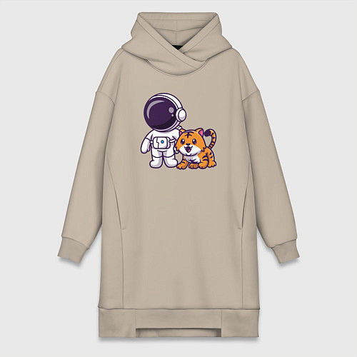 Женская толстовка-платье Космонавт и тигрёнок / Миндальный – фото 1