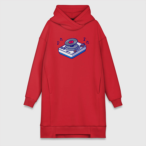 Женская толстовка-платье Музыкальный виниловый проигрыватель / Красный – фото 1