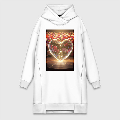 Женская толстовка-платье Кристальное сердце на фоне роз / Белый – фото 1