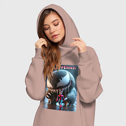 Женское худи-платье Мультяшные Веном и человек паук - мем, цвет: пыльно-розовый — фото 2