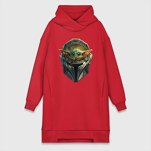 Женская толстовка-платье Малыш Грогу в шлеме Мандалорец / Красный – фото 1