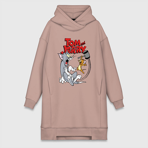 Женская толстовка-платье Том и Джерри - кувалда / Пыльно-розовый – фото 1
