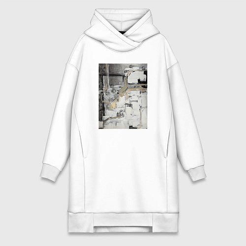 Женская толстовка-платье Черно-бежевая абстракция / Белый – фото 1