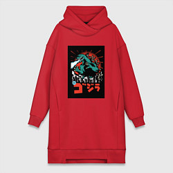 Женское худи-платье Годзилла поп-арт, цвет: красный