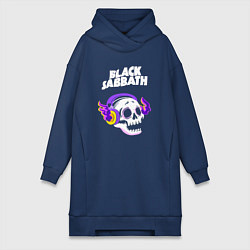 Женское худи-платье Black Sabbath - неоновый череп, цвет: тёмно-синий
