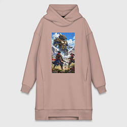 Женское худи-платье Битва героев, цвет: пыльно-розовый
