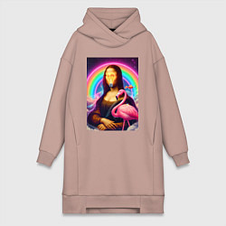 Женское худи-платье Мона Лиза - лампочка и розовый фламинго, цвет: пыльно-розовый