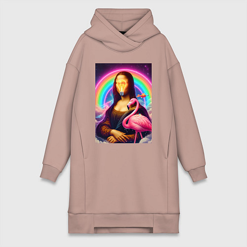 Женская толстовка-платье Мона Лиза - лампочка и розовый фламинго / Пыльно-розовый – фото 1