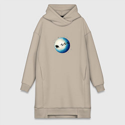 Женское худи-платье Санта на оленях - светлый, цвет: миндальный