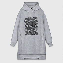 Женская толстовка-платье Рыбы в народном стиле с орнаментами