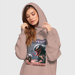 Женское худи-платье Мультяшные Веном и котёнок - мем, цвет: пыльно-розовый — фото 2